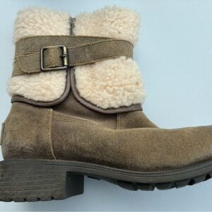 UGG Tan Shearling-Lined Buckle Boots